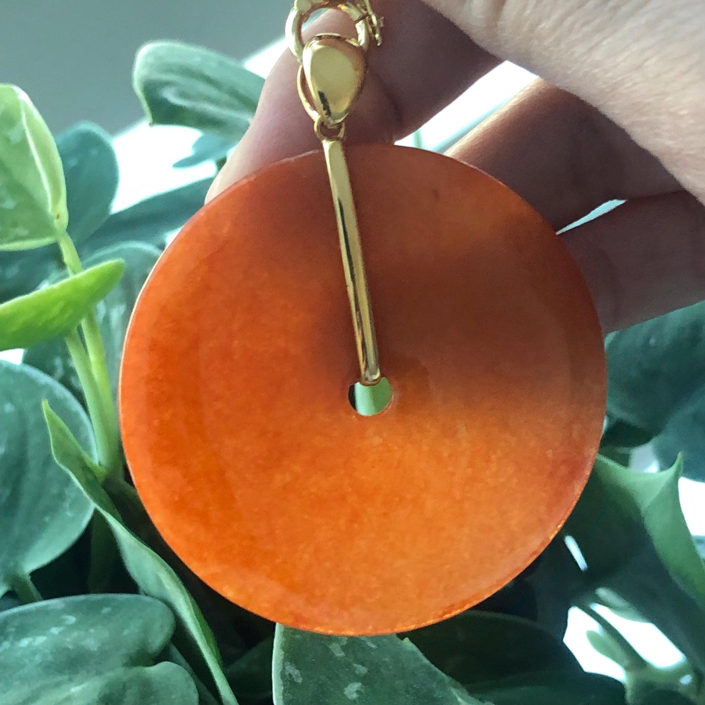 18K 51.6mm Icy Red Brown Jadeite Jade  Donut Pendant