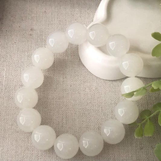 14mm RARE High Icy Hetian Jade Bead Bracelet