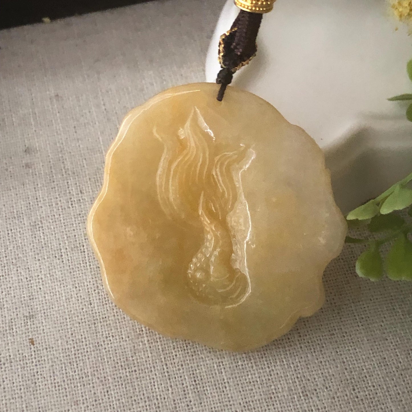 50mm Yellow Brown Jadeite Jade Carved Dragon Pendant