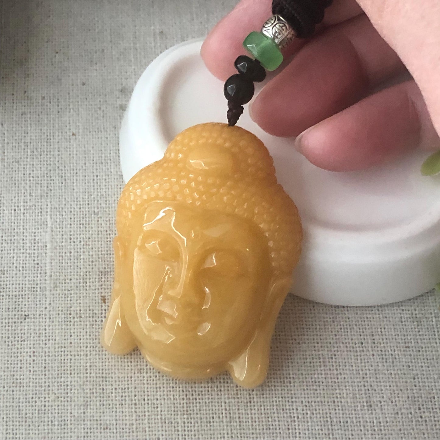48 mm Yellow Brown Jade  Jadeite Guanyin Pendant