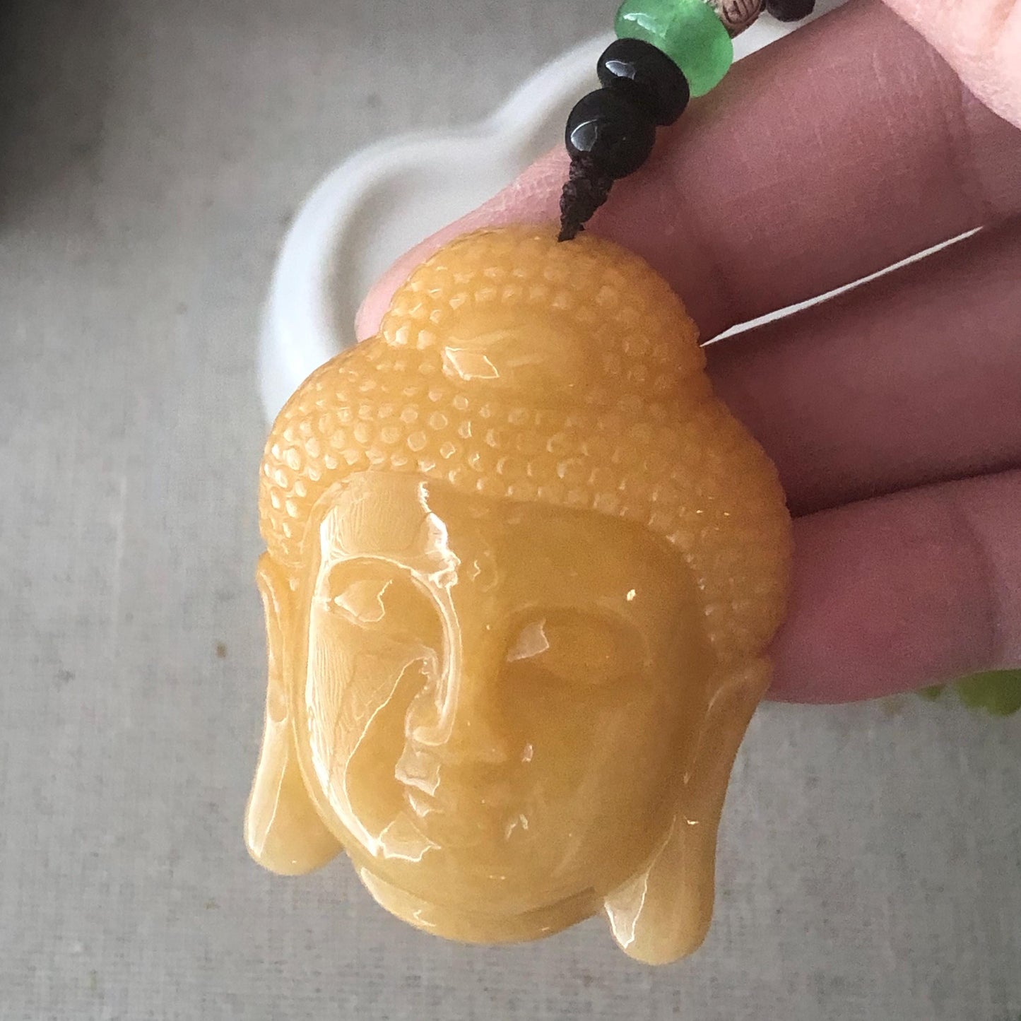 48 mm Yellow Brown Jade  Jadeite Guanyin Pendant