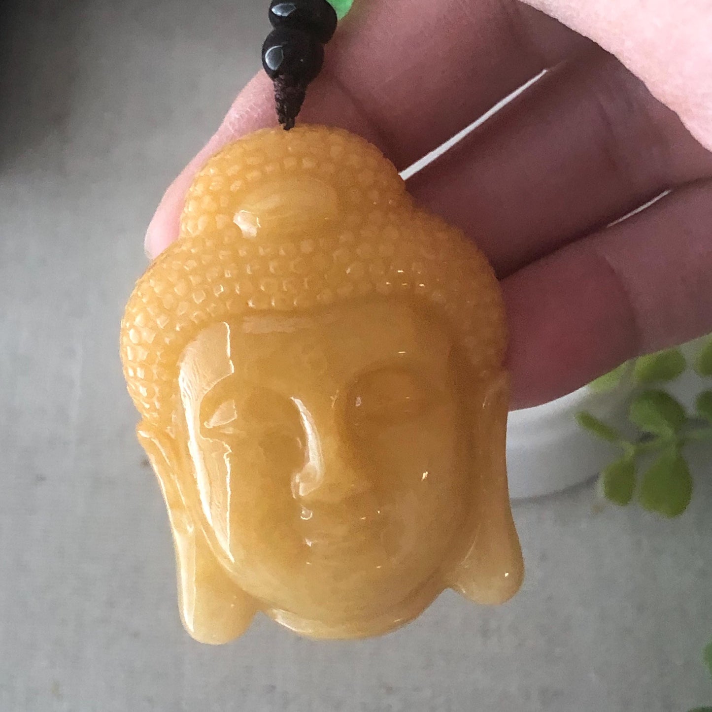 48 mm Yellow Brown Jade  Jadeite Guanyin Pendant