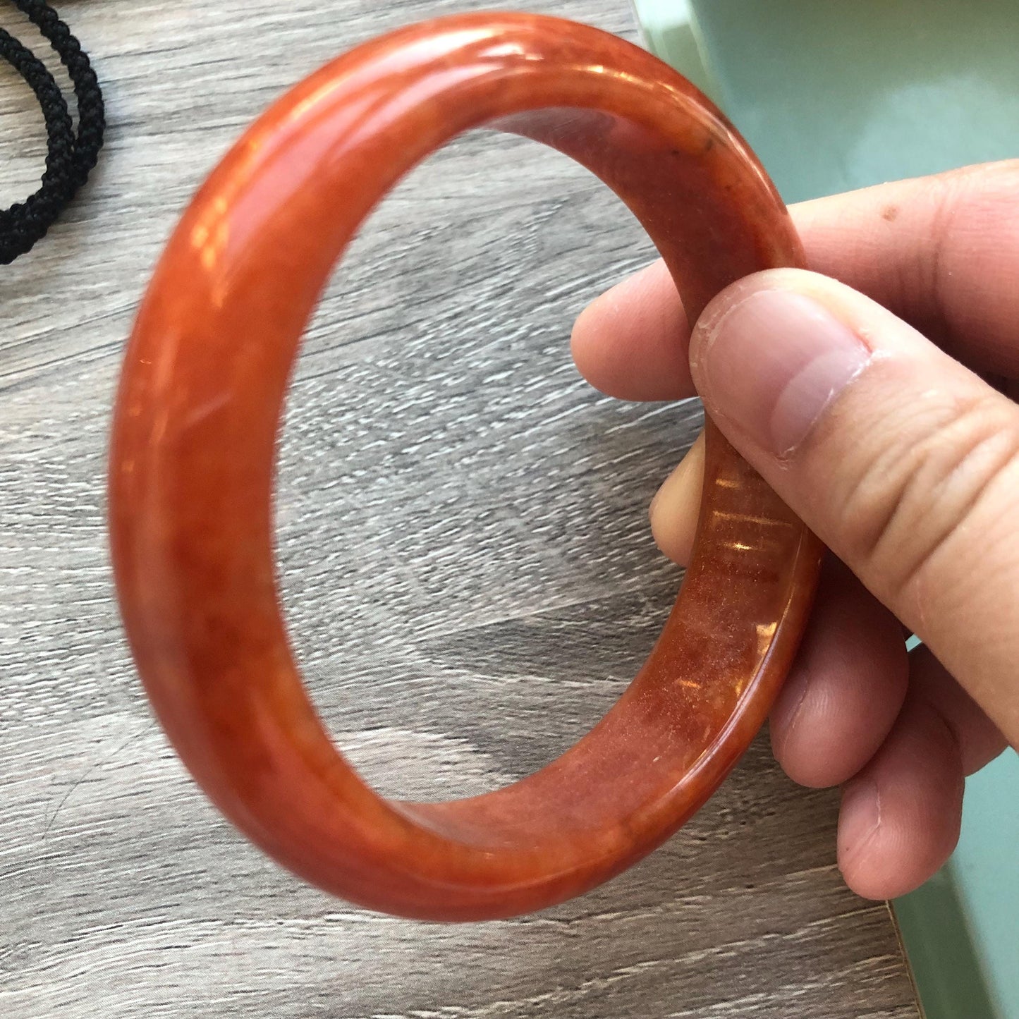 57.7mm Red Orange Jadeite Jade D-shaped Bangle