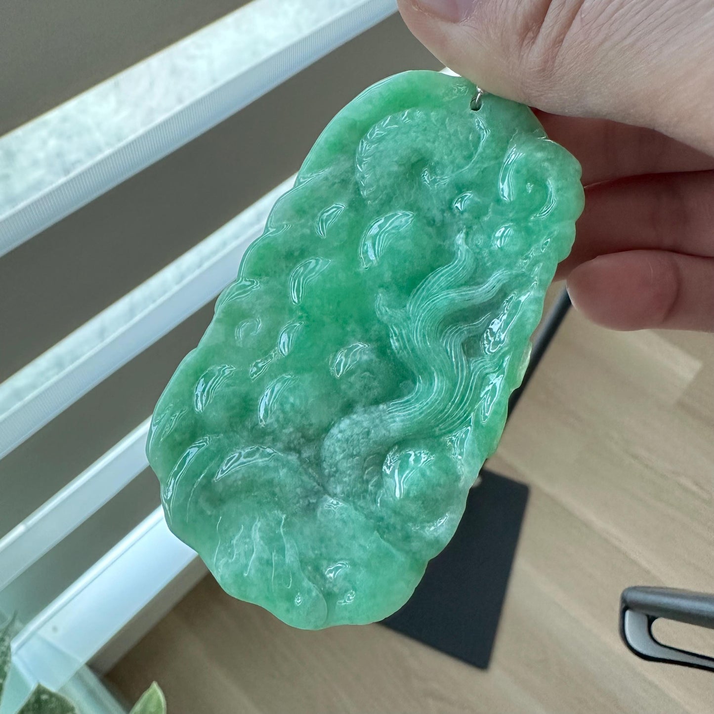 83mm Grade A Jade Jadeite Green carved dragon Pendant