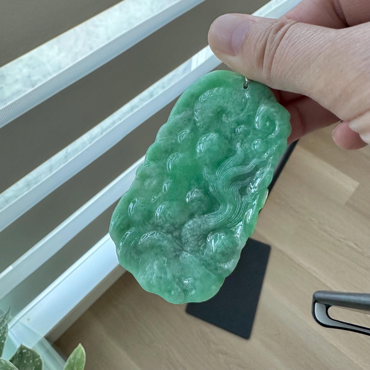 83mm Grade A Jade Jadeite Green carved dragon Pendant