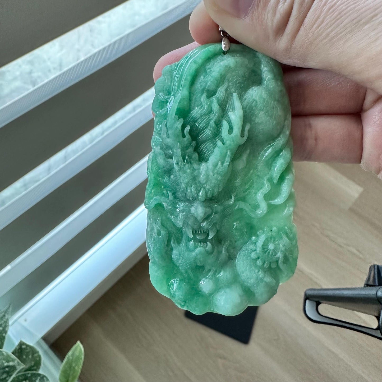 83mm Grade A Jade Jadeite Green carved dragon Pendant