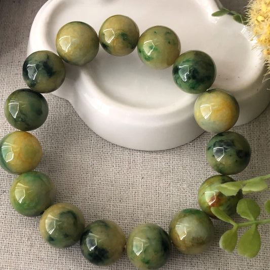 14.3mm Yellow Green Gradient Jade Jadeite Bead Bracelet