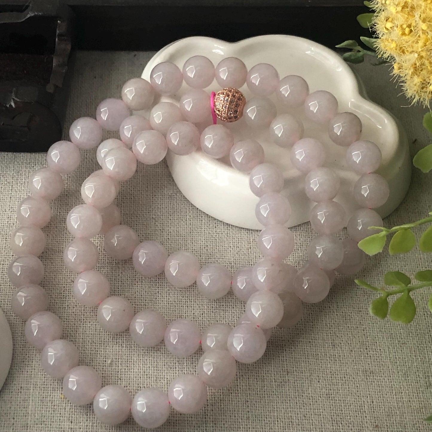 10mm Glossy Pink Jadeite Jade Bead Bracelet Necklace