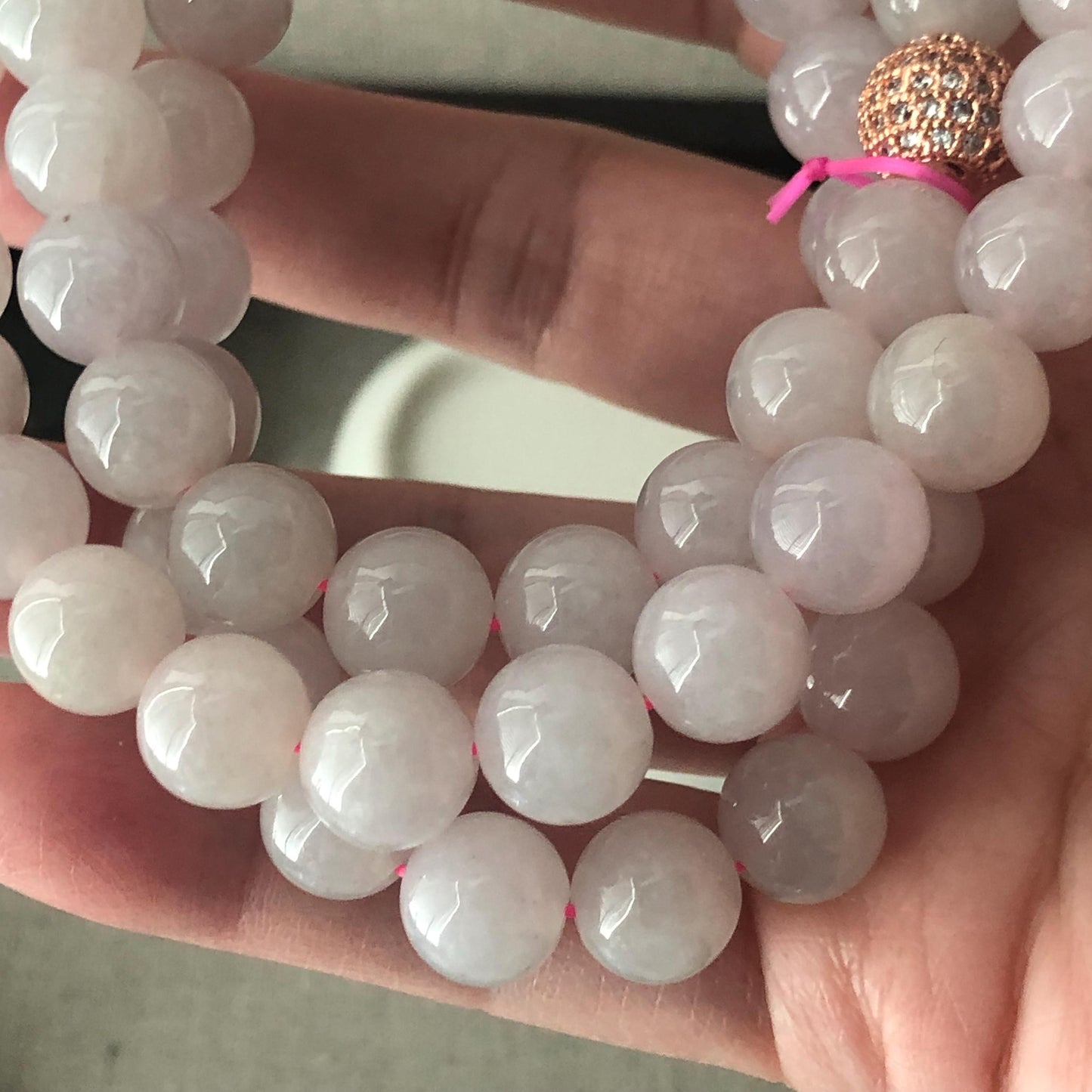 10mm Glossy Pink Jadeite Jade Bead Bracelet Necklace