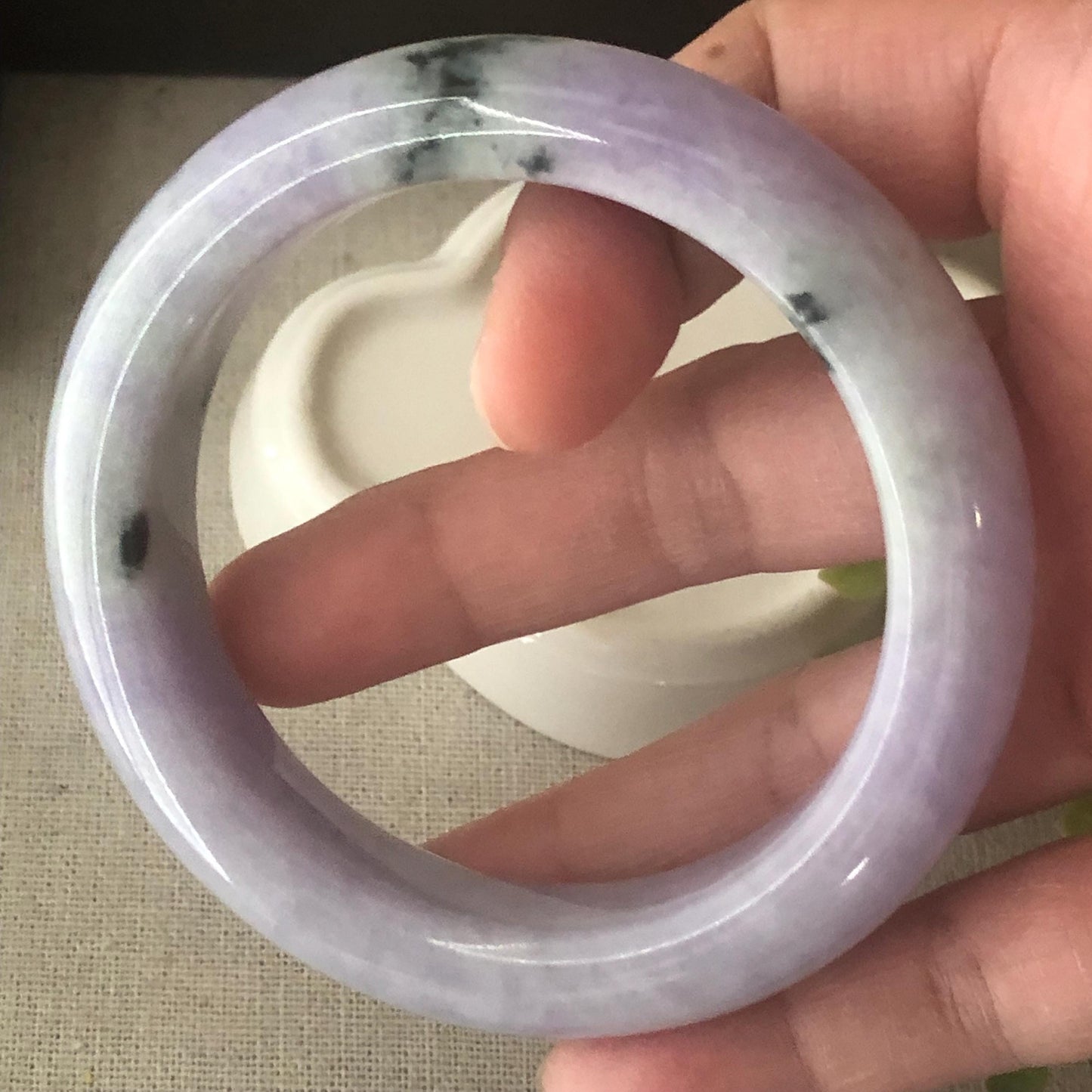 57.5 mm Lavender Green Float Flowers Jadeite Jade D shaped Bangle