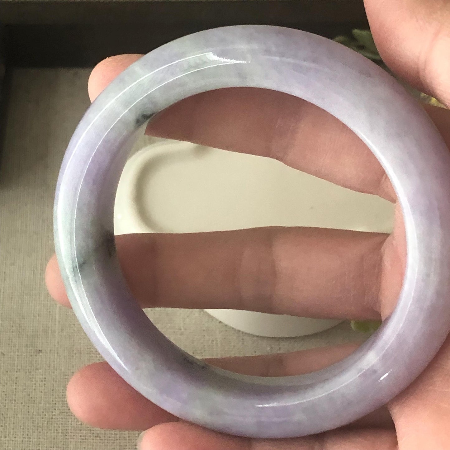 57.5 mm Lavender Green Float Flowers Jadeite Jade D shaped Bangle