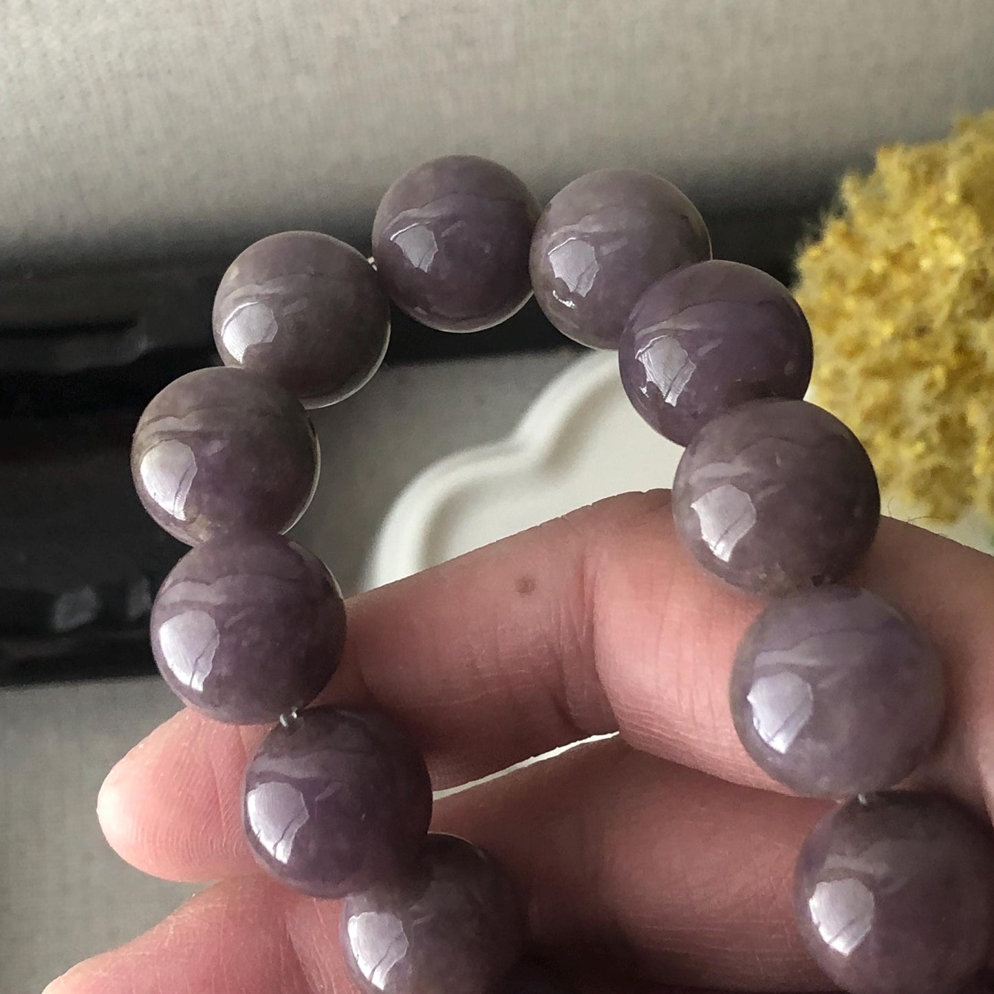 13.6 mm Purple Mauve Cotton Jadeite Jade Bead Bracelet