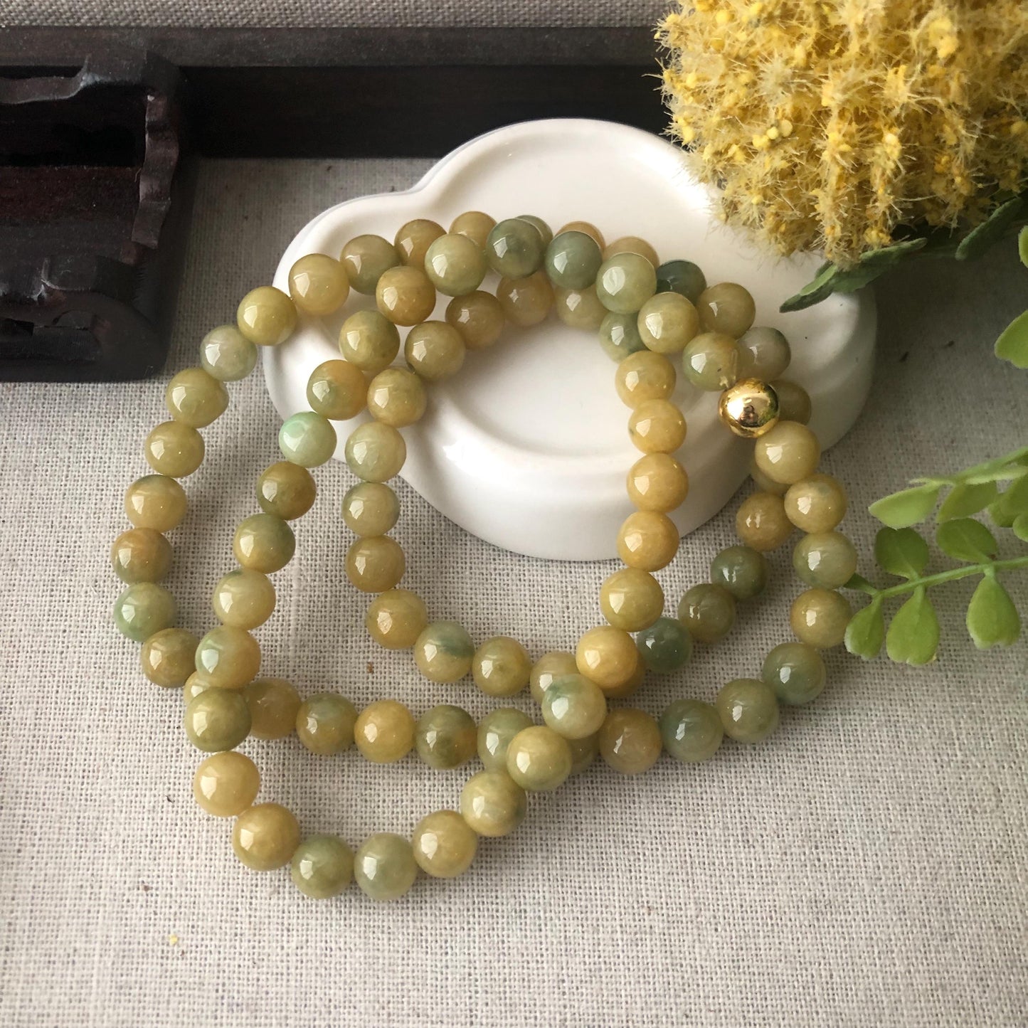 6mm Icy Glossy Green Yellow Jadeite Jade Bead Necklace Bracelet
