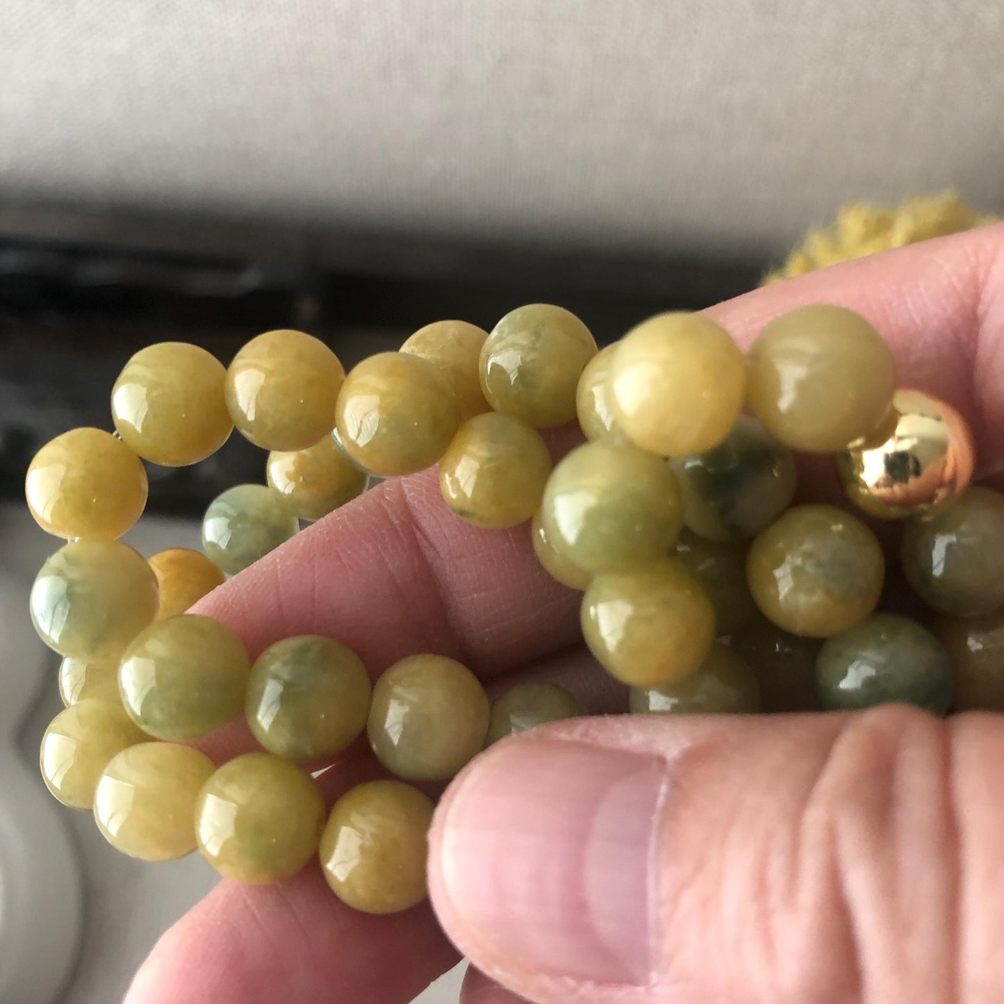 6mm Icy Glossy Green Yellow Jadeite Jade Bead Necklace Bracelet