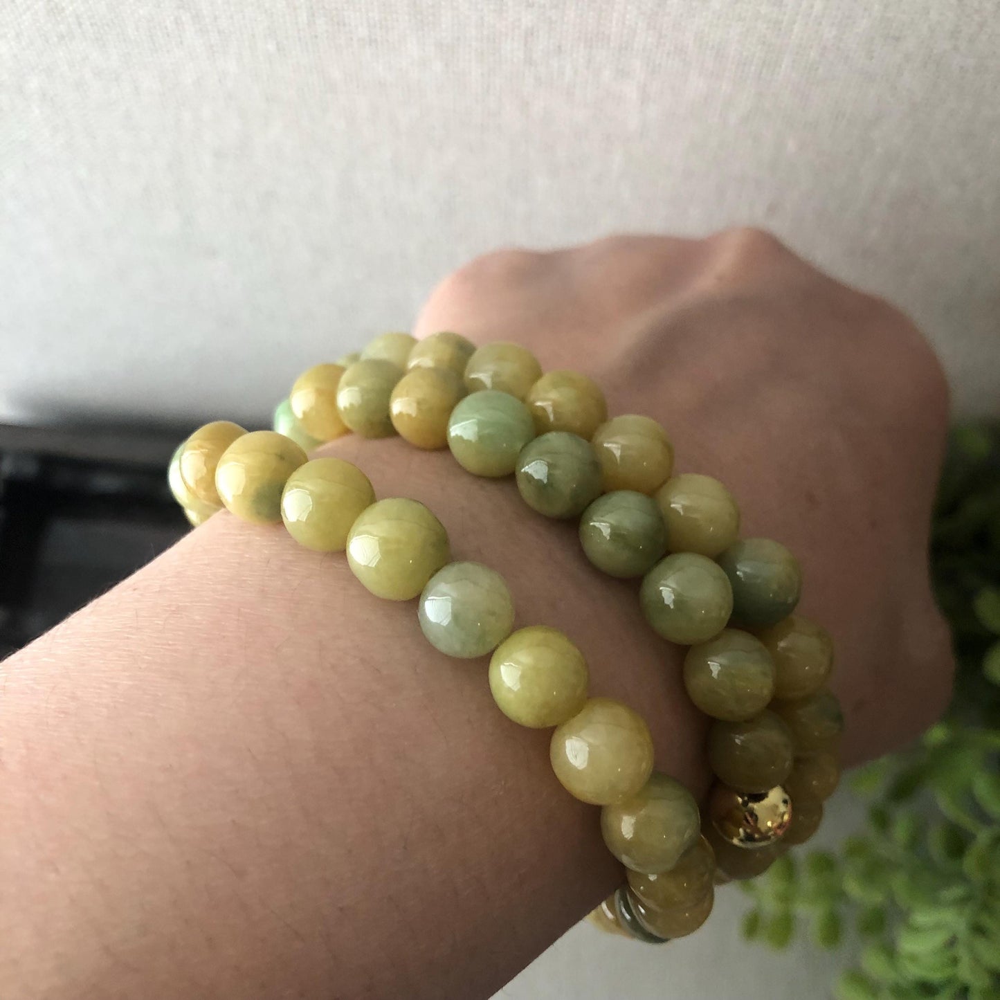 6mm Icy Glossy Green Yellow Jadeite Jade Bead Necklace Bracelet