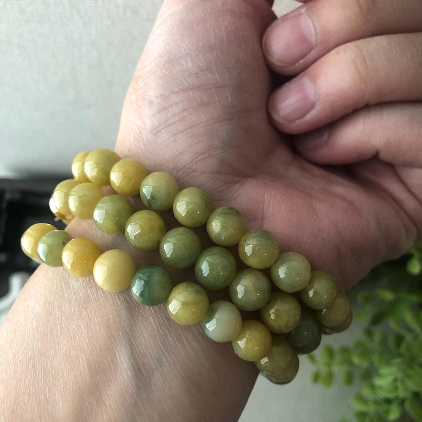 6mm Icy Glossy Green Yellow Jadeite Jade Bead Necklace Bracelet
