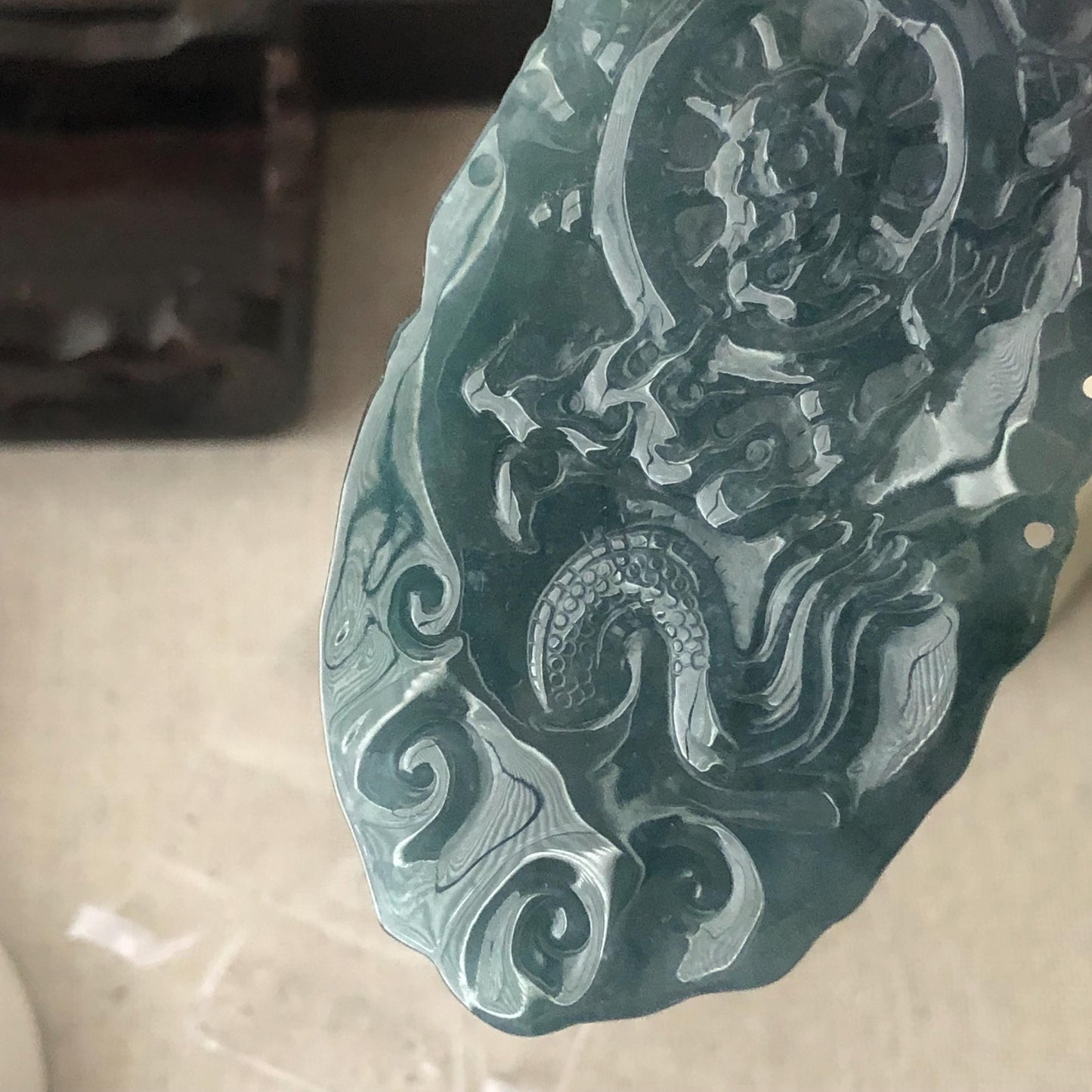82 mm Icy Guatemalan Blue Green Jade Thousand Hands Guanyin Pendant