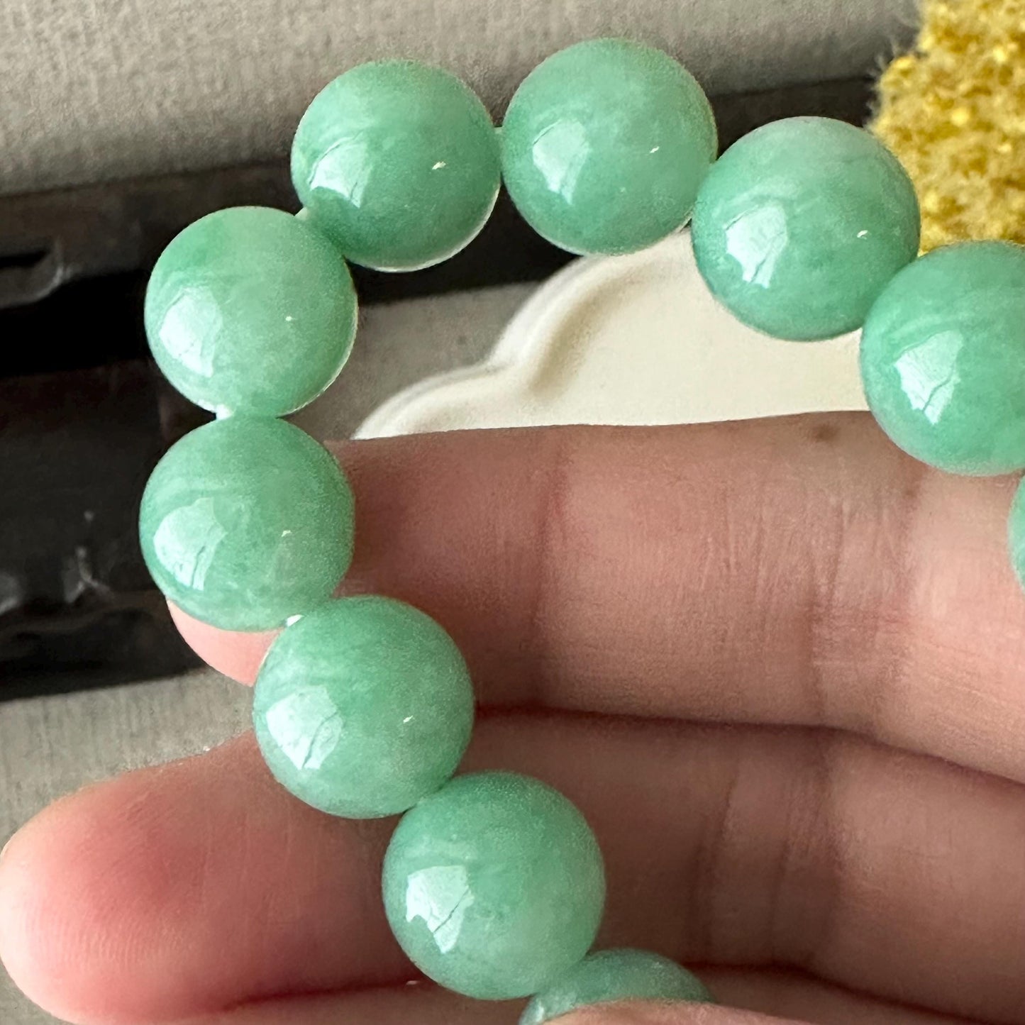 11.5mm Glossy Vibrant Green Jadeite Jade Bead Bracelet