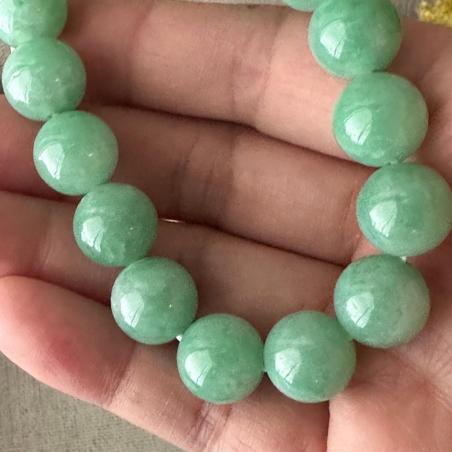 11.5mm Glossy Vibrant Green Jadeite Jade Bead Bracelet