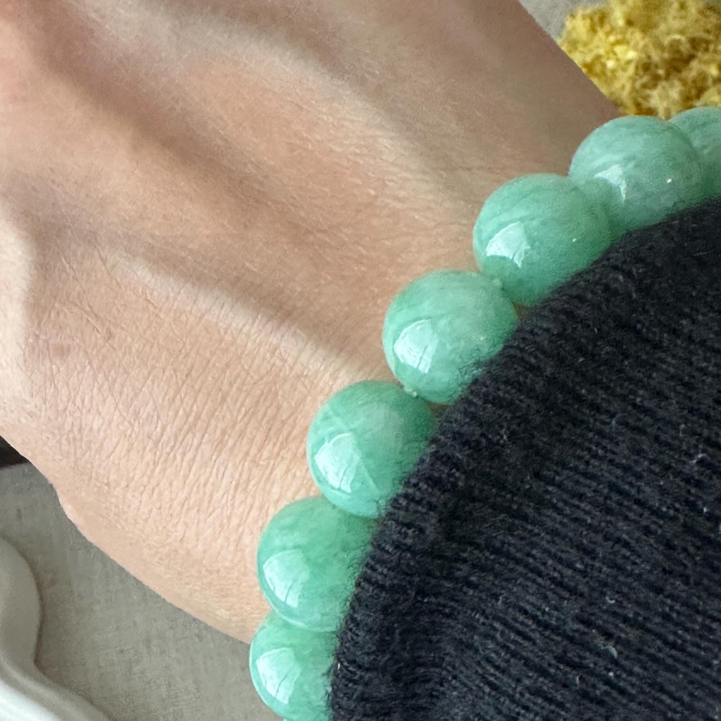 11.5mm Glossy Vibrant Green Jadeite Jade Bead Bracelet