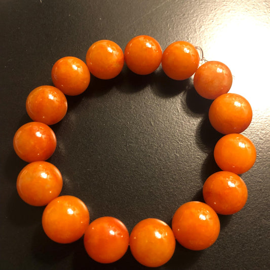 13.8-14.3mm Icy Glossy Natural Red Brown Jadeite Jade Round Bead Bracelet RARE