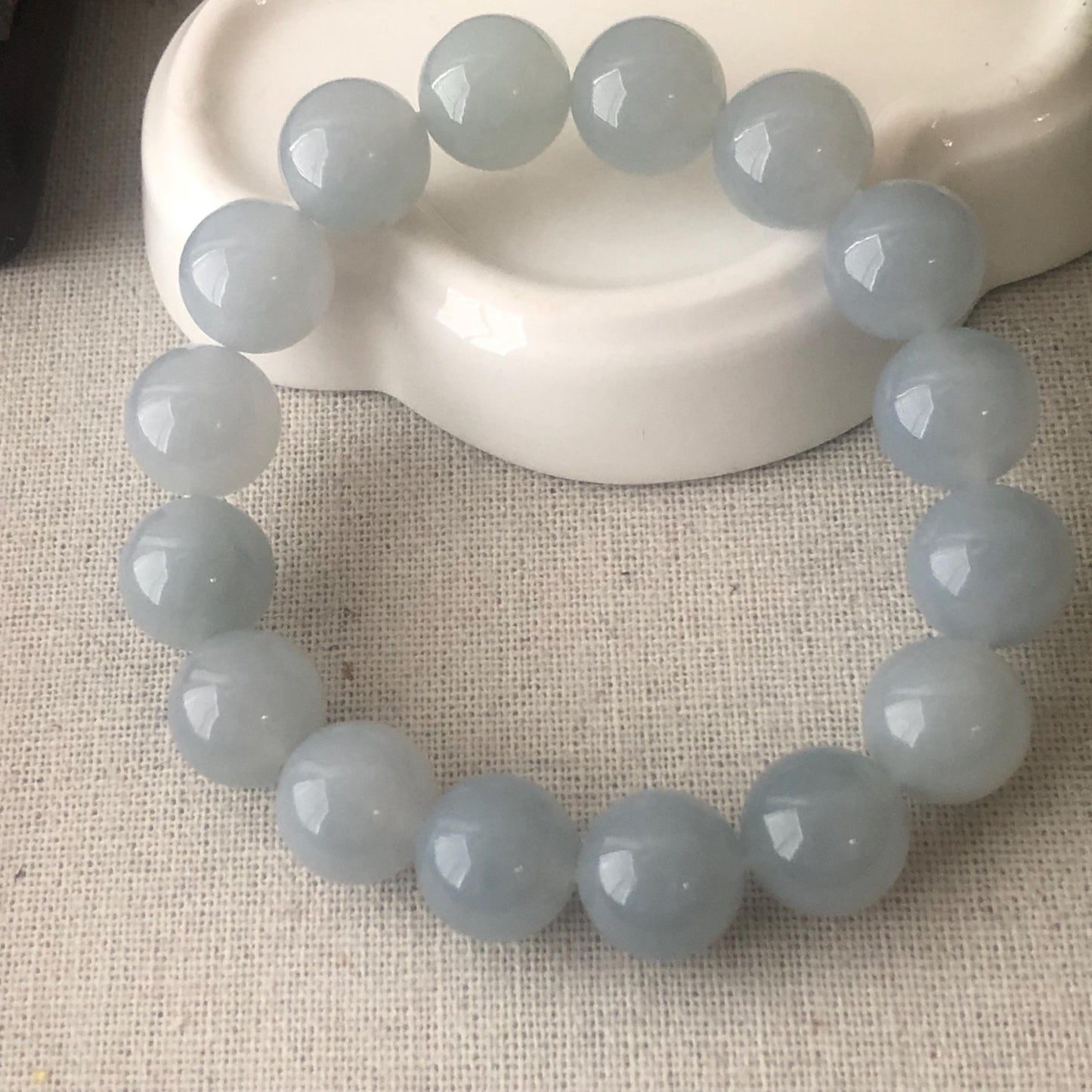 12mm Icy High Quality Blue Glow Glossy Natural Burma  Jadeite Jade Round Bead Bracelet RARE