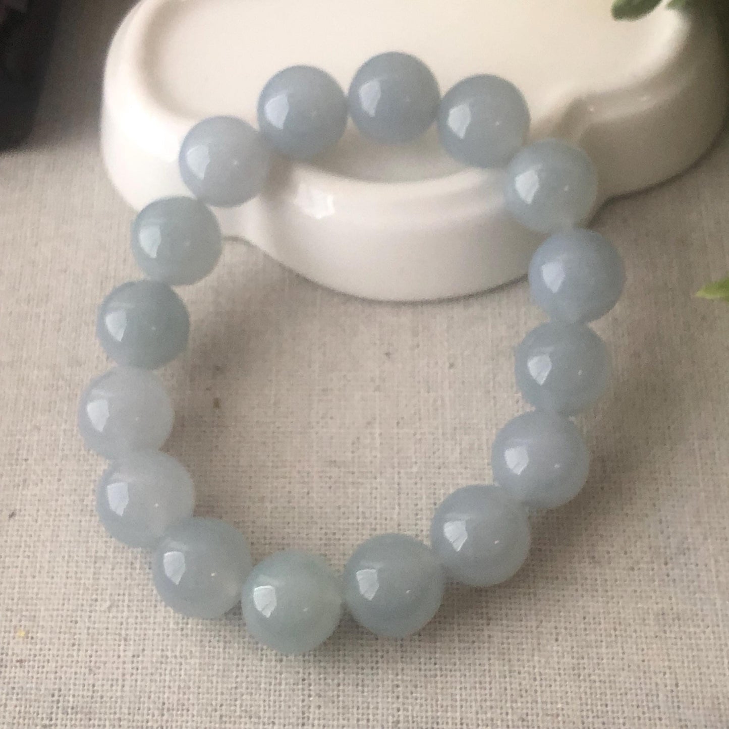 12mm Icy High Quality Blue Glow Glossy Natural Burma  Jadeite Jade Round Bead Bracelet RARE