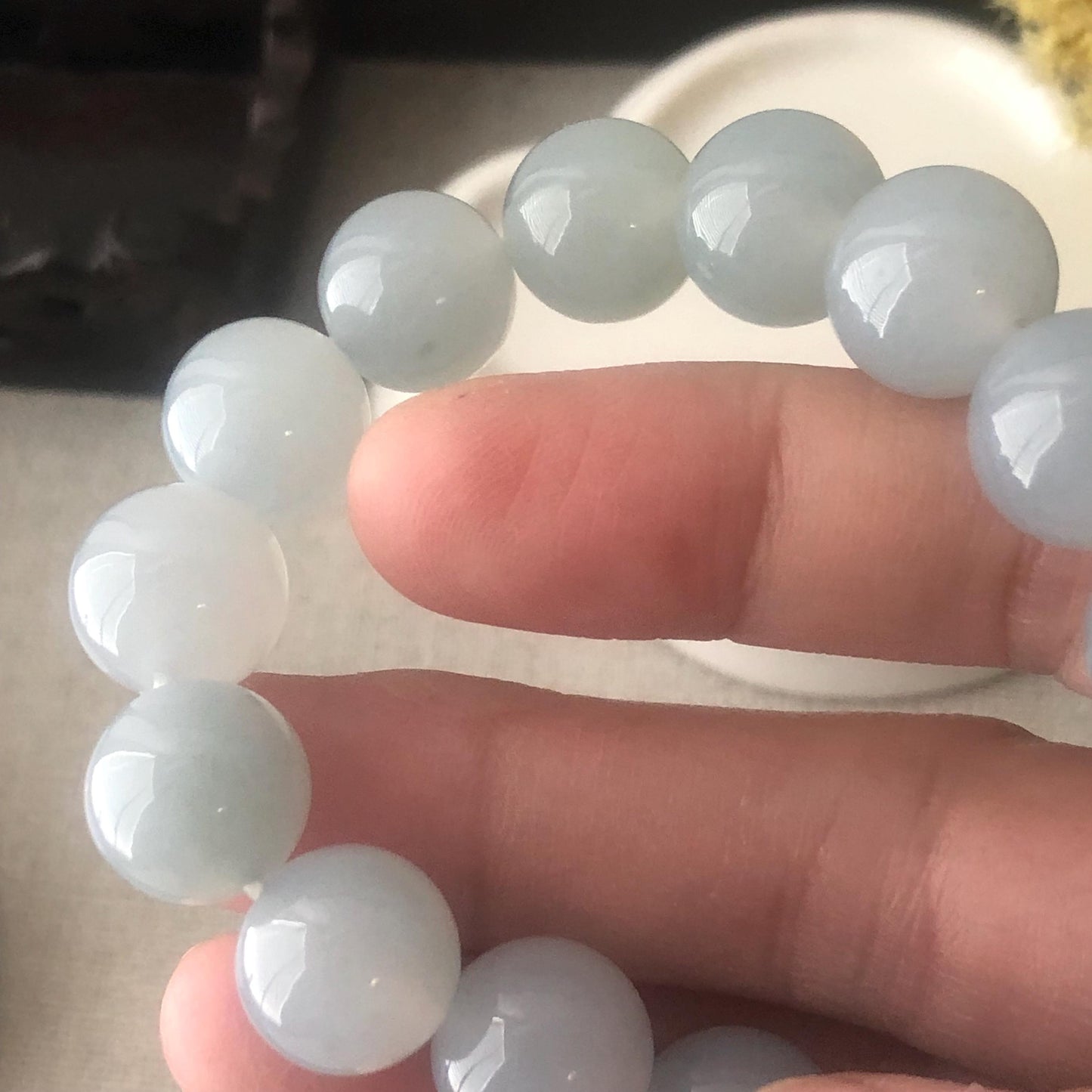 12mm Icy High Quality Blue Glow Glossy Natural Burma  Jadeite Jade Round Bead Bracelet RARE