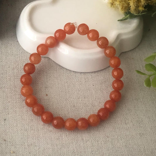 6mm RARE Red Brown Icy Glossy Jadeite Jade Bead Bracelet
