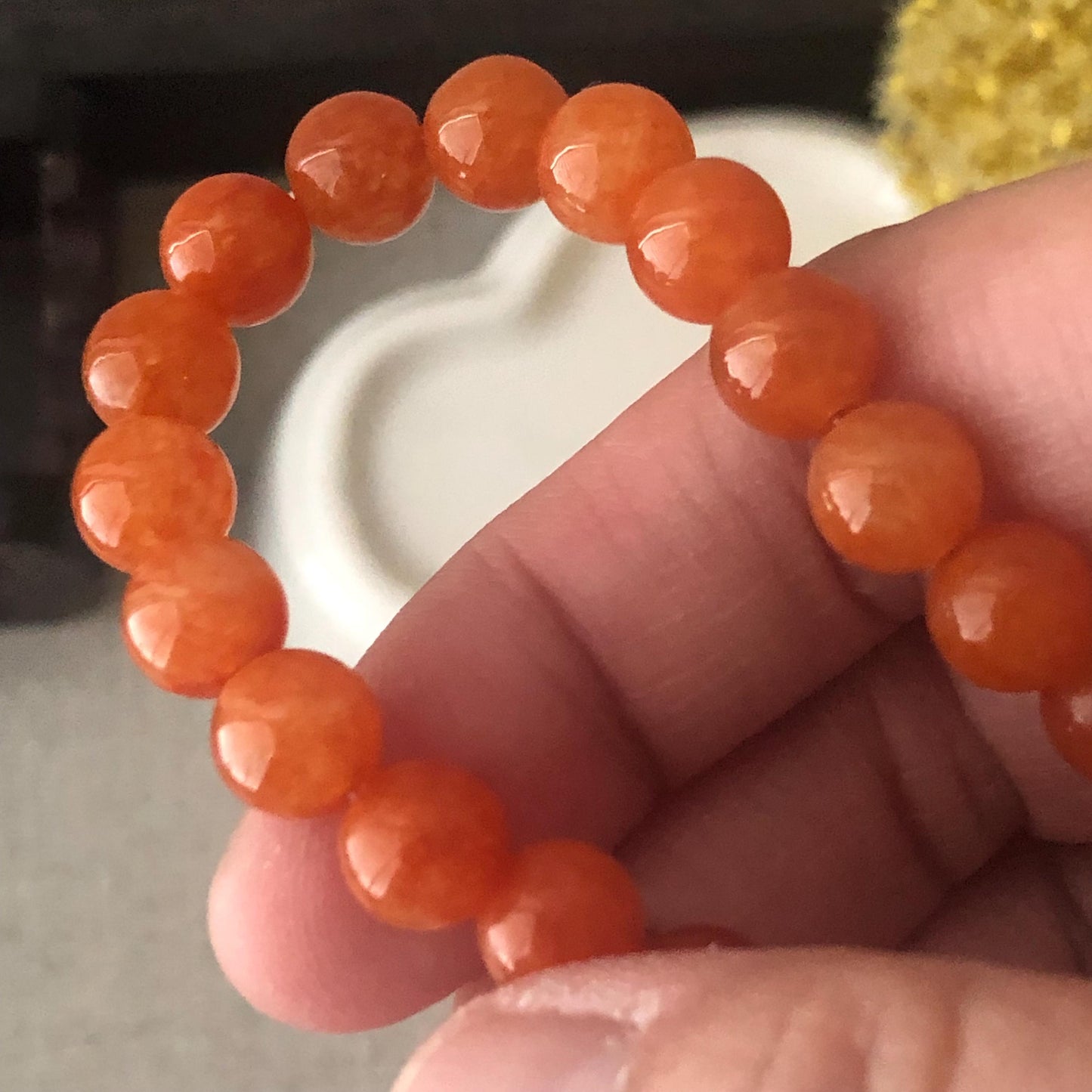 6mm RARE Red Brown Icy Glossy Jadeite Jade Bead Bracelet