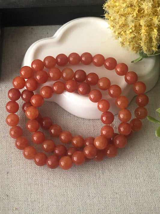6mm Icy Glossy Red Orange Jadeite Jade Bead Necklace Bracelet