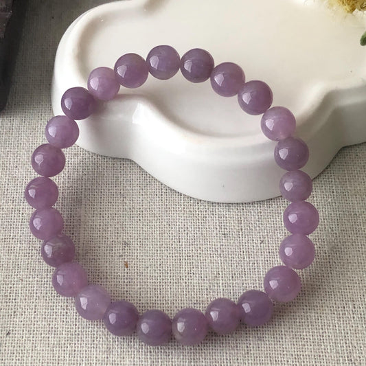 8mm Icy Glossy Sakura Mauve Lavender Jadeite Jade Bead Bracelet RARE