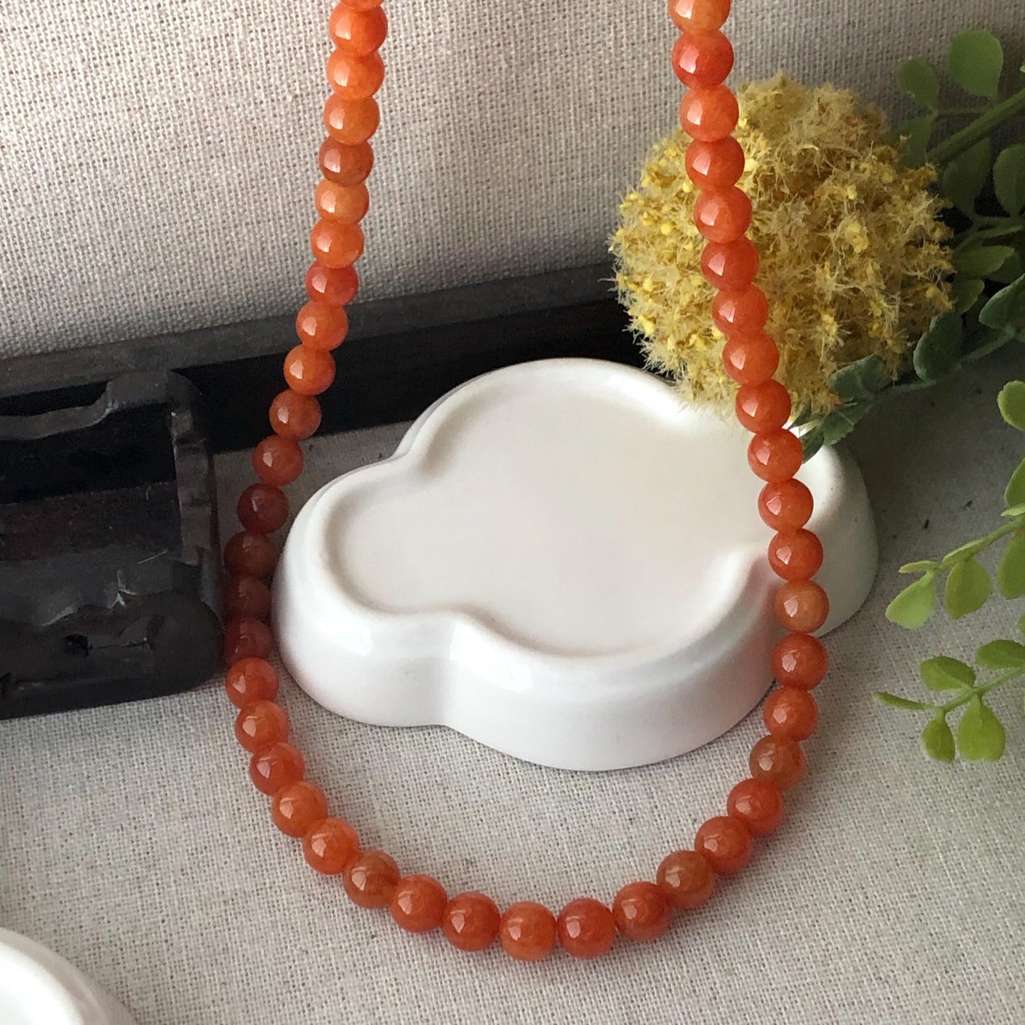 6mm Icy Glossy Red Orange Jadeite Jade Bead Necklace Bracelet