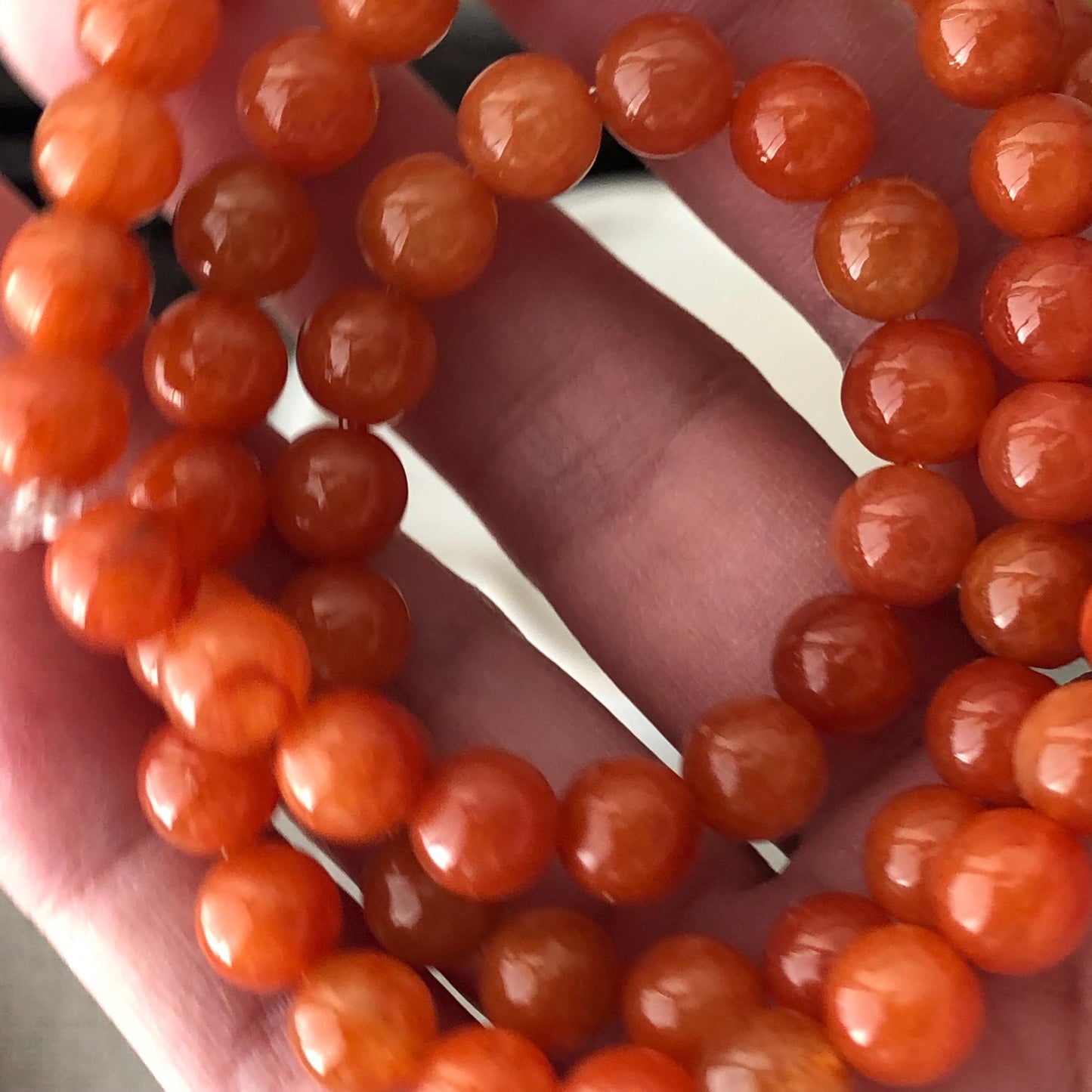 6mm Icy Glossy Red Orange Jadeite Jade Bead Necklace Bracelet