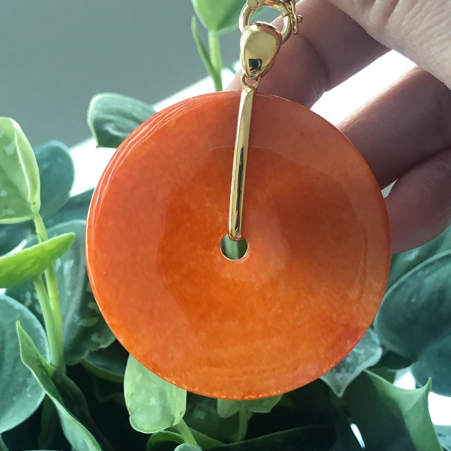 18K 51.6mm Icy Red Brown Jadeite Jade  Donut Pendant
