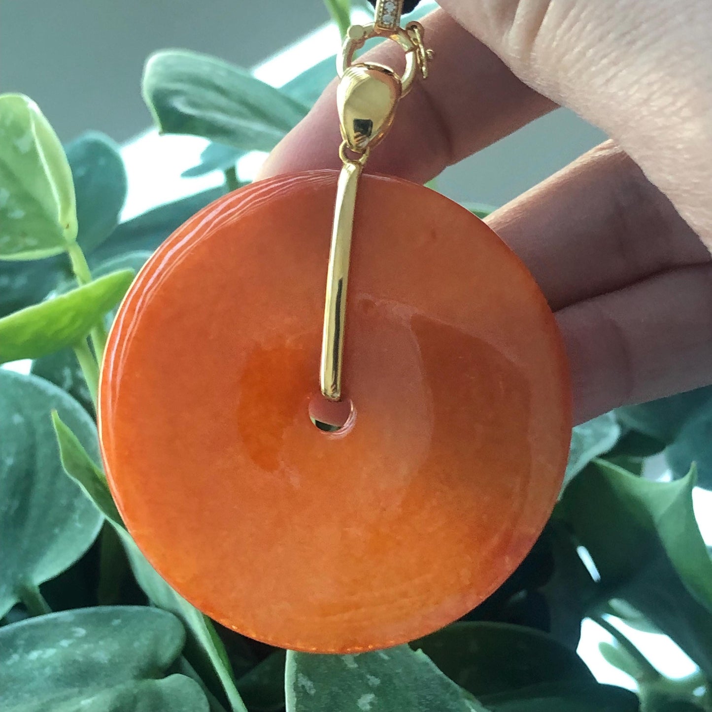 18K 51.6mm Icy Red Brown Jadeite Jade  Donut Pendant