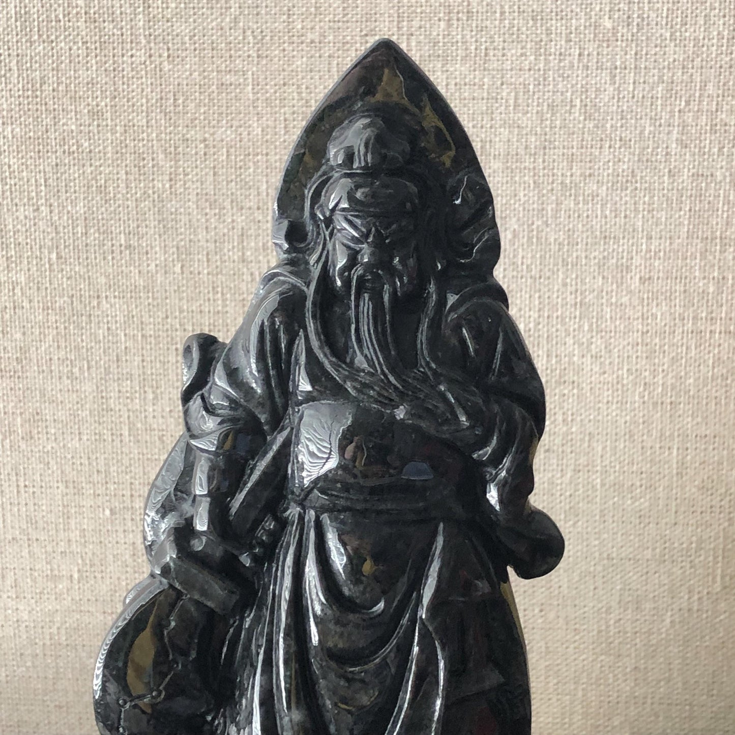 130mm Wuji Black Jadeite Jade Carved Guan Er Yeh 關二爺 Statue Display RARE