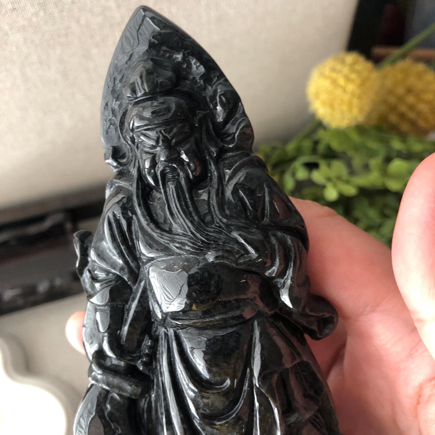 130mm Wuji Black Jadeite Jade Carved Guan Er Yeh 關二爺 Statue Display RARE