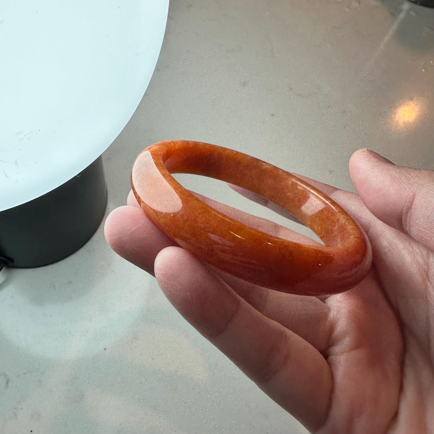 57.7mm Red Orange Jadeite Jade D-shaped Bangle