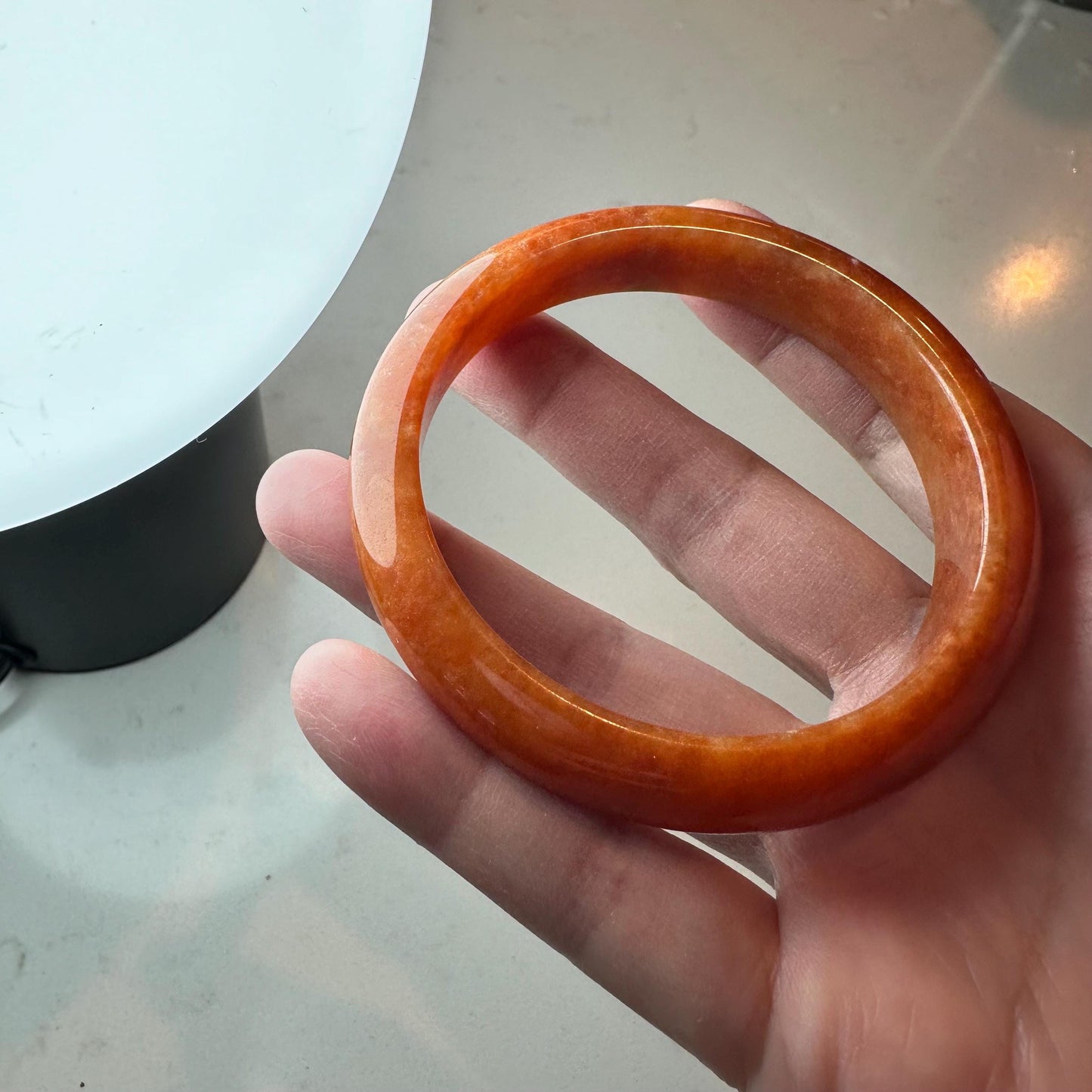 57.7mm Red Orange Jadeite Jade D-shaped Bangle
