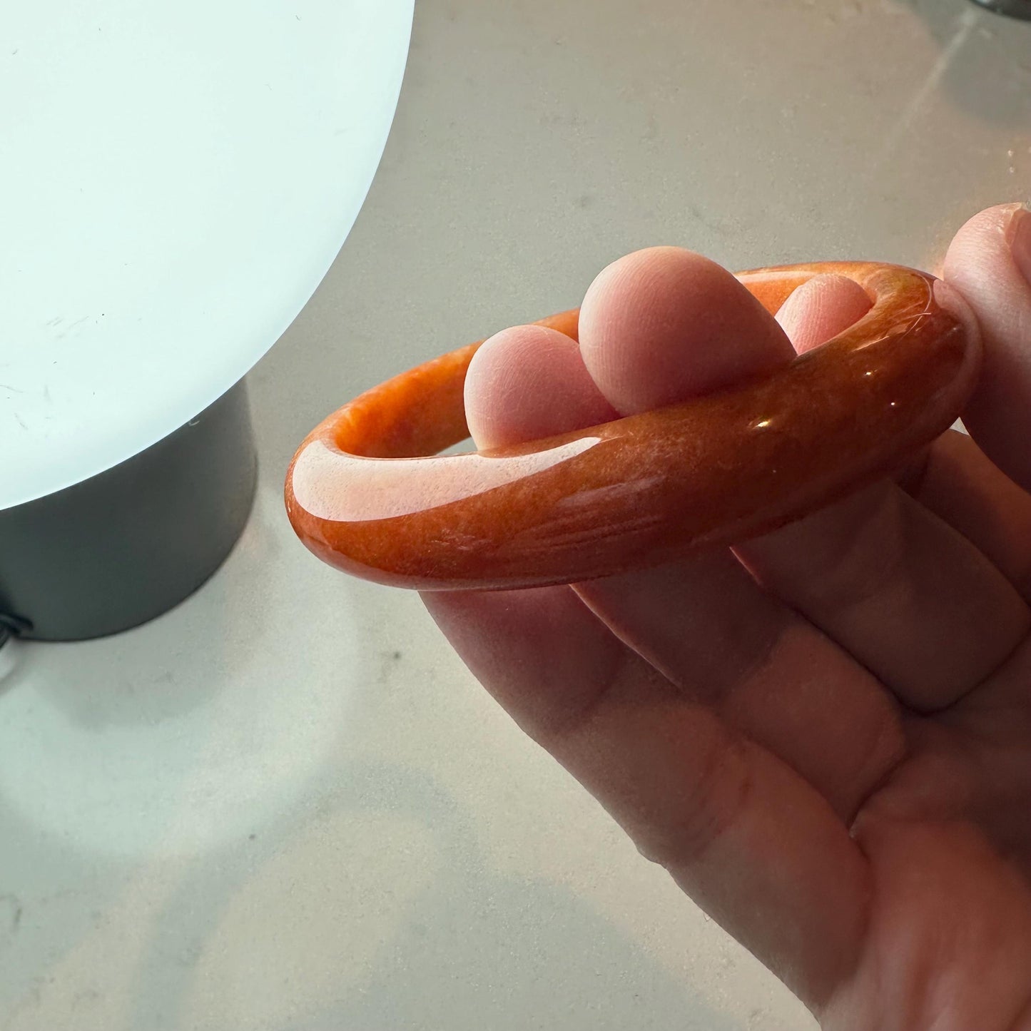 57.7mm Red Orange Jadeite Jade D-shaped Bangle