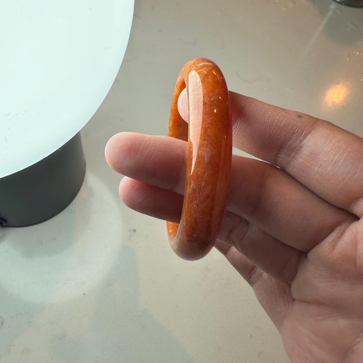 57.7mm Red Orange Jadeite Jade D-shaped Bangle