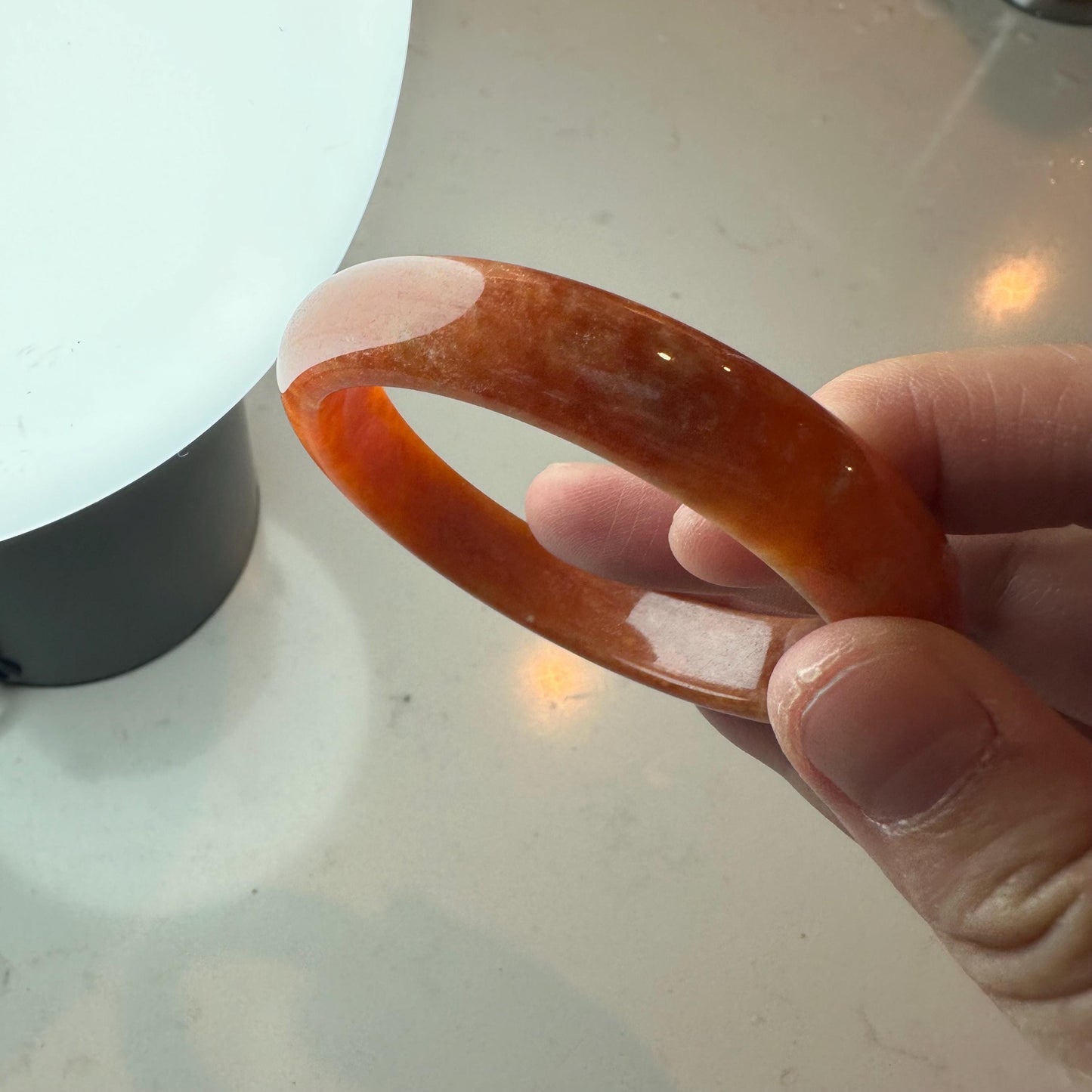 57.7mm Red Orange Jadeite Jade D-shaped Bangle