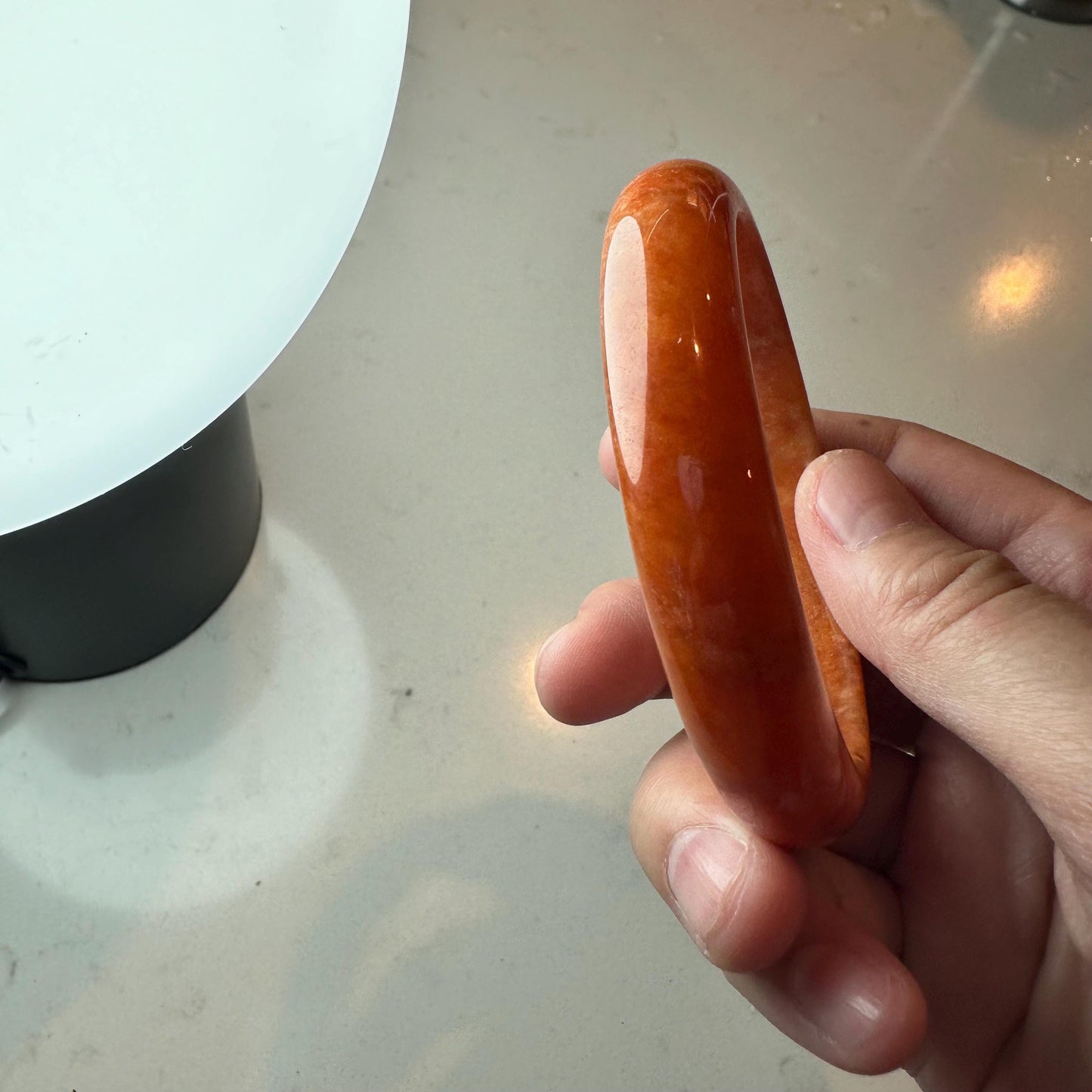 57.7mm Red Orange Jadeite Jade D-shaped Bangle