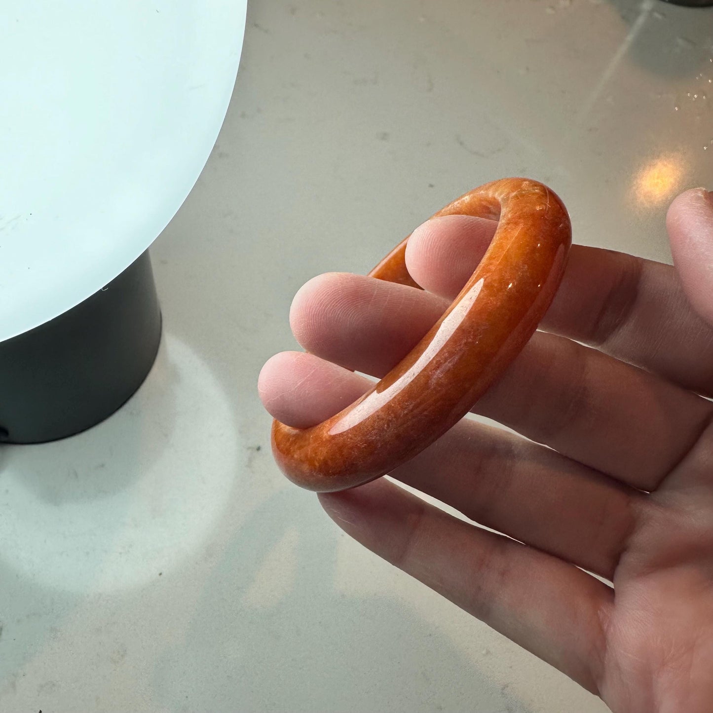 57.7mm Red Orange Jadeite Jade D-shaped Bangle