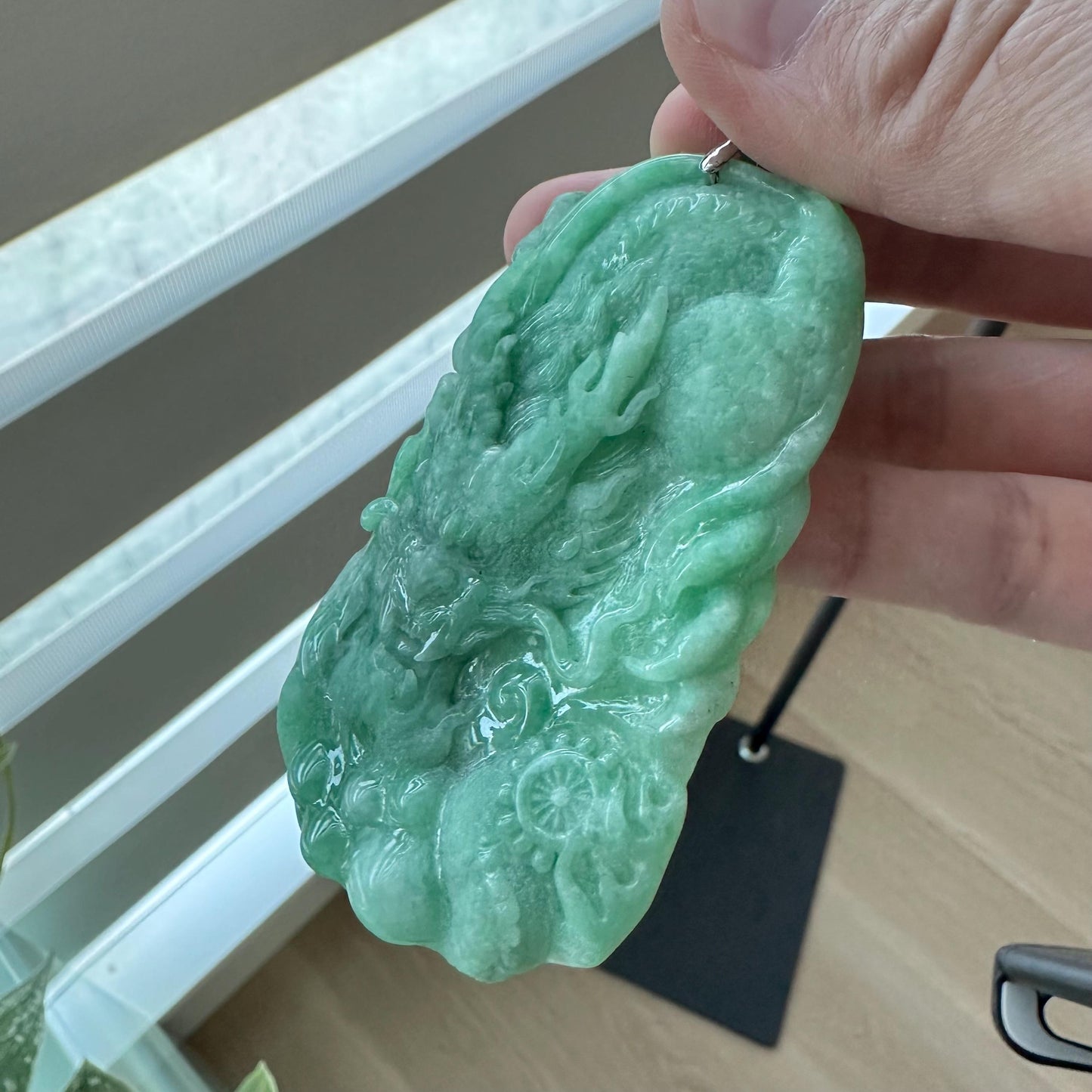 83mm Grade A Jade Jadeite Green carved dragon Pendant