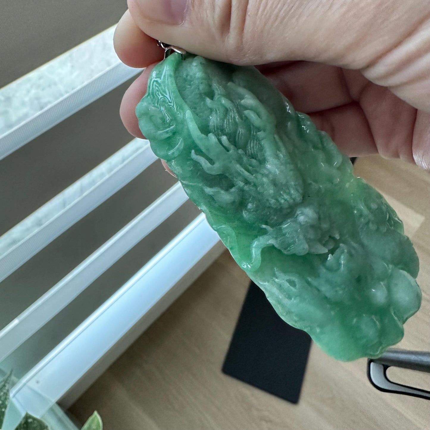 83mm Grade A Jade Jadeite Green carved dragon Pendant