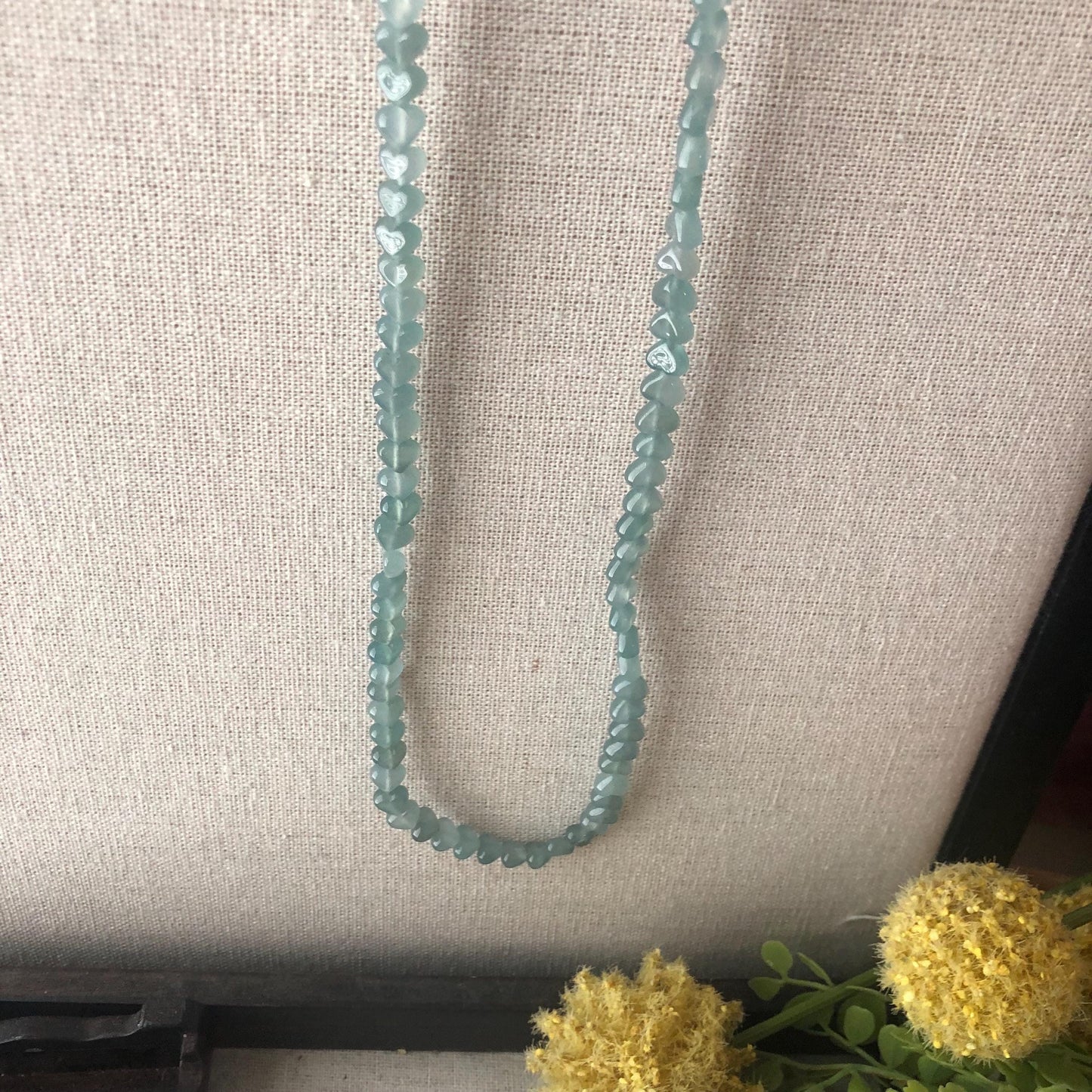 7.1 mm High Icy Blue Glossy Heart Shaped Jade Bead Bracelet Necklace