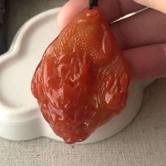 50mm Red Jadeite Jade Carved Dragon Pendant