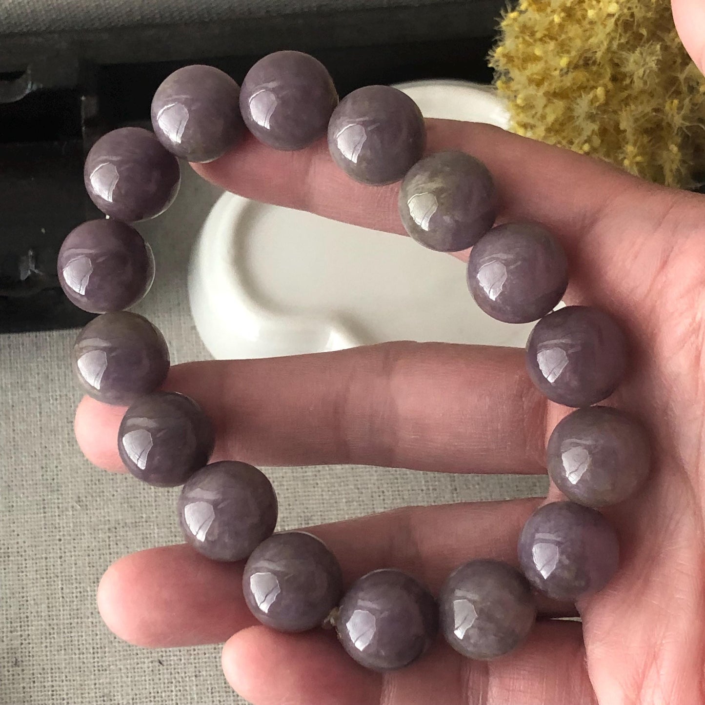 13.6 mm Purple Mauve Cotton Jadeite Jade Bead Bracelet